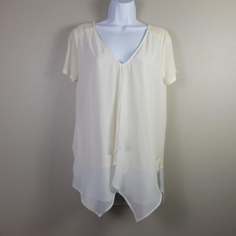 NY Collection Ivory Short Sleeved Asymmetrical Top Size XS